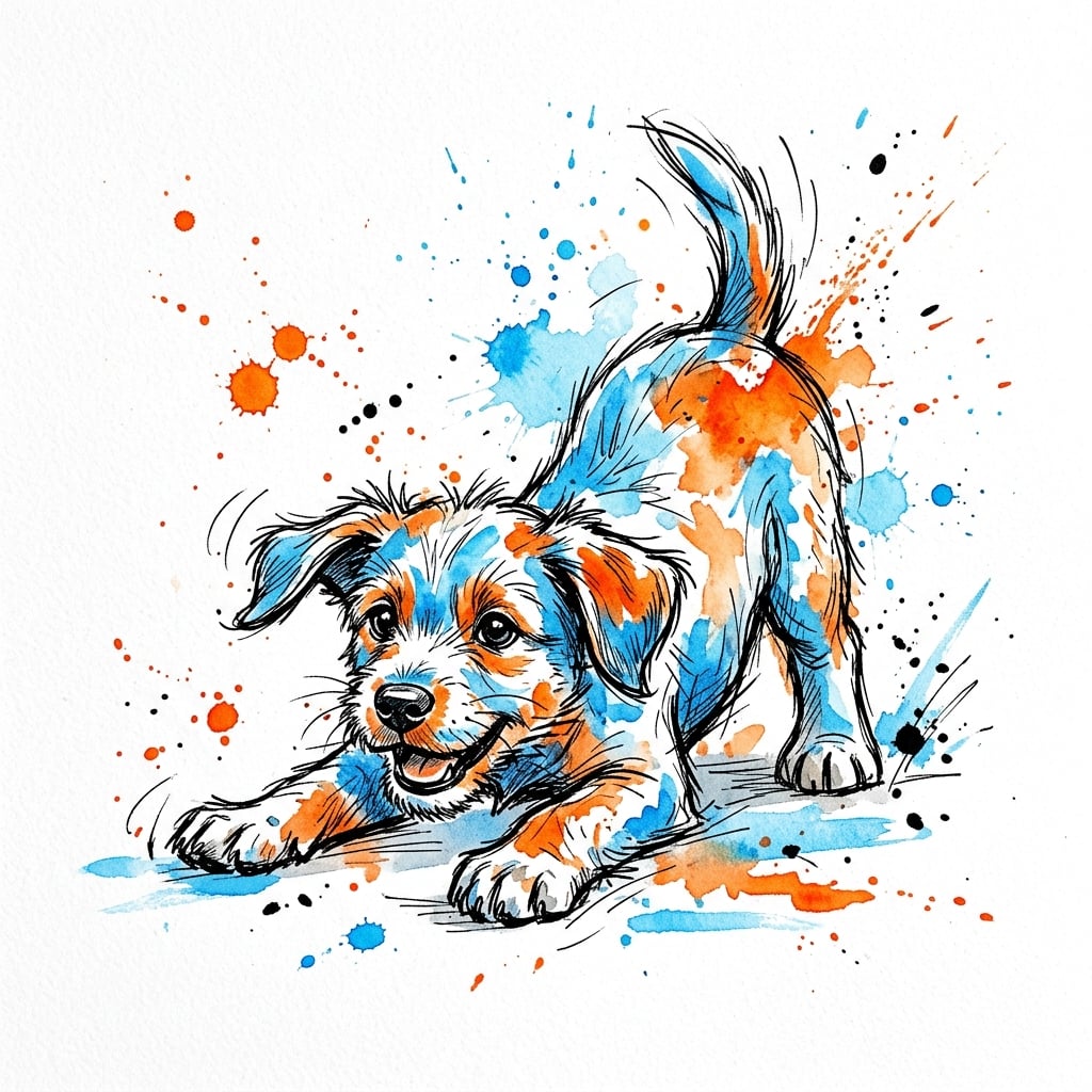 Playful puppy in a play bow posture
